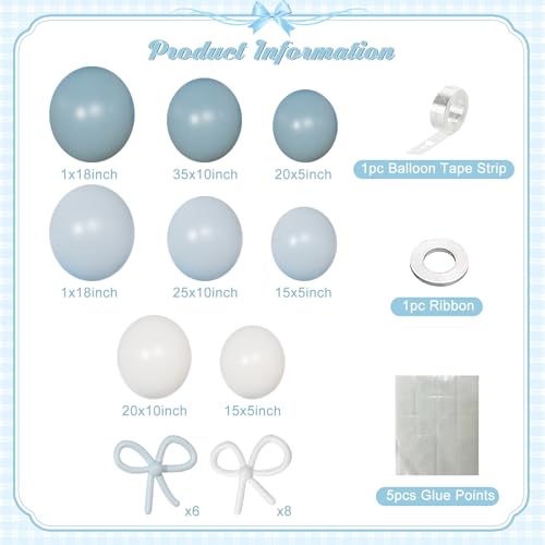 NUTTYBASH 146-Piece Dusty Blue and White Balloon Garland Arch Kit for Parties