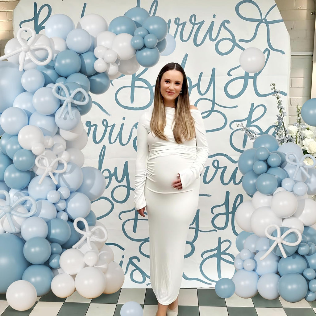 NUTTYBASH 146-Piece Dusty Blue and White Balloon Garland Arch Kit for Parties