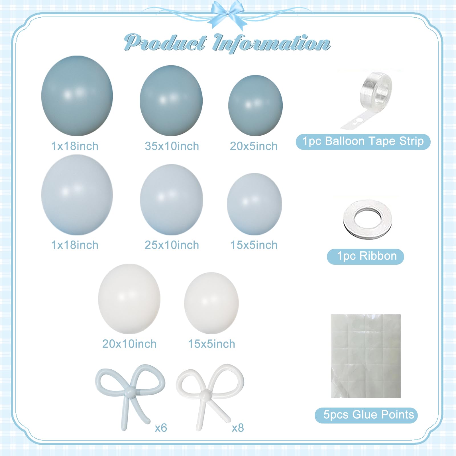 NUTTYBASH 146-Piece Dusty Blue and White Balloon Garland Arch Kit for Parties