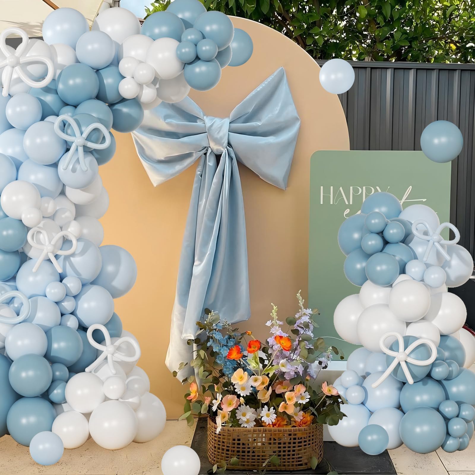 NUTTYBASH 146-Piece Dusty Blue and White Balloon Garland Arch Kit for Parties