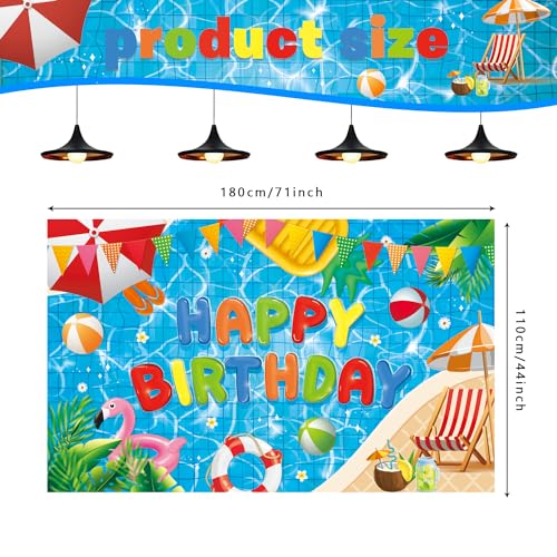 NUTTYBASH Pool Party Birthday Decorations - 72x44 Inch Backdrop Banner for Summer Hawaiian Theme Parties