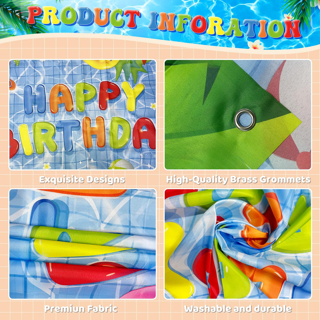 NUTTYBASH Pool Party Birthday Decorations - 72x44 Inch Backdrop Banner for Summer Hawaiian Theme Parties