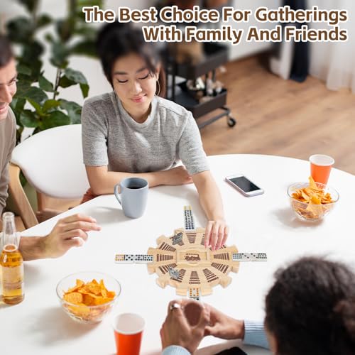 NVAAV Mexican Train Dominoes Wooden Hub - Pine, Felted Bottom, for 12 Players