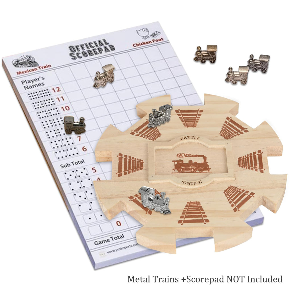 NVAAV Mexican Train Dominoes Wooden Hub - Pine, Felted Bottom, for 12 Players