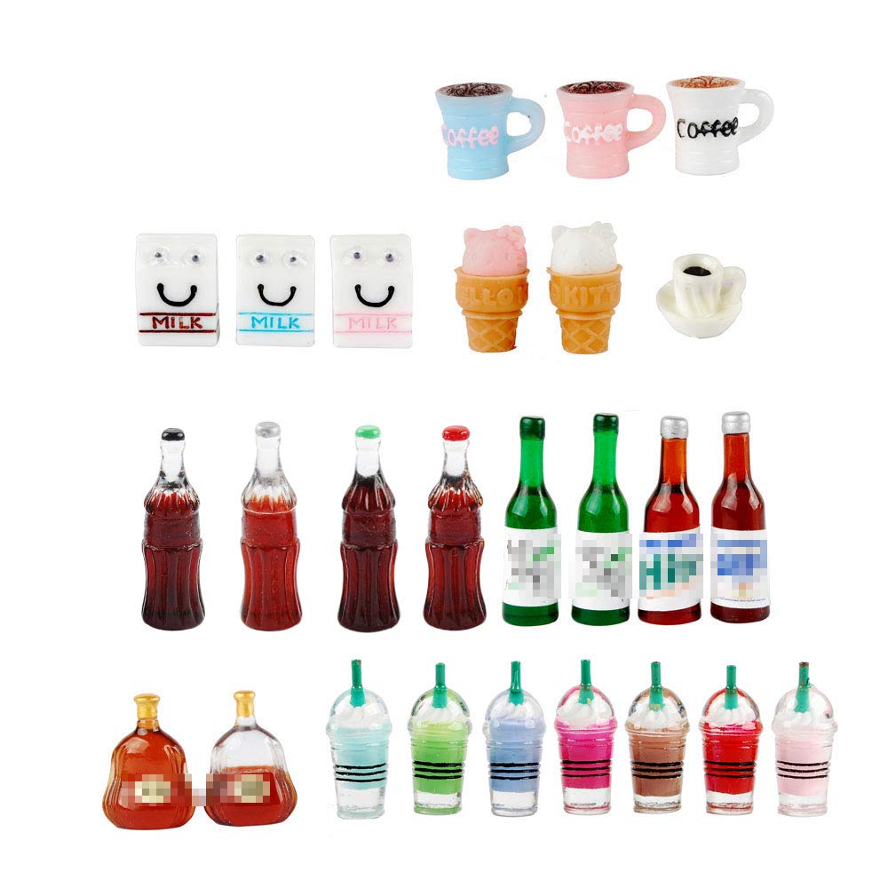 NWFashion 26-Piece Miniature Food & Drink Set – Hand-Painted Resin Dollhouse Decor