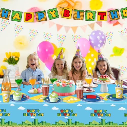 Nyhpar 3-Pack Video Game Tablecloths – Plastic Disposable Table Cover for Game Theme Birthday Party Decorations, 86.6 x 51.2 in