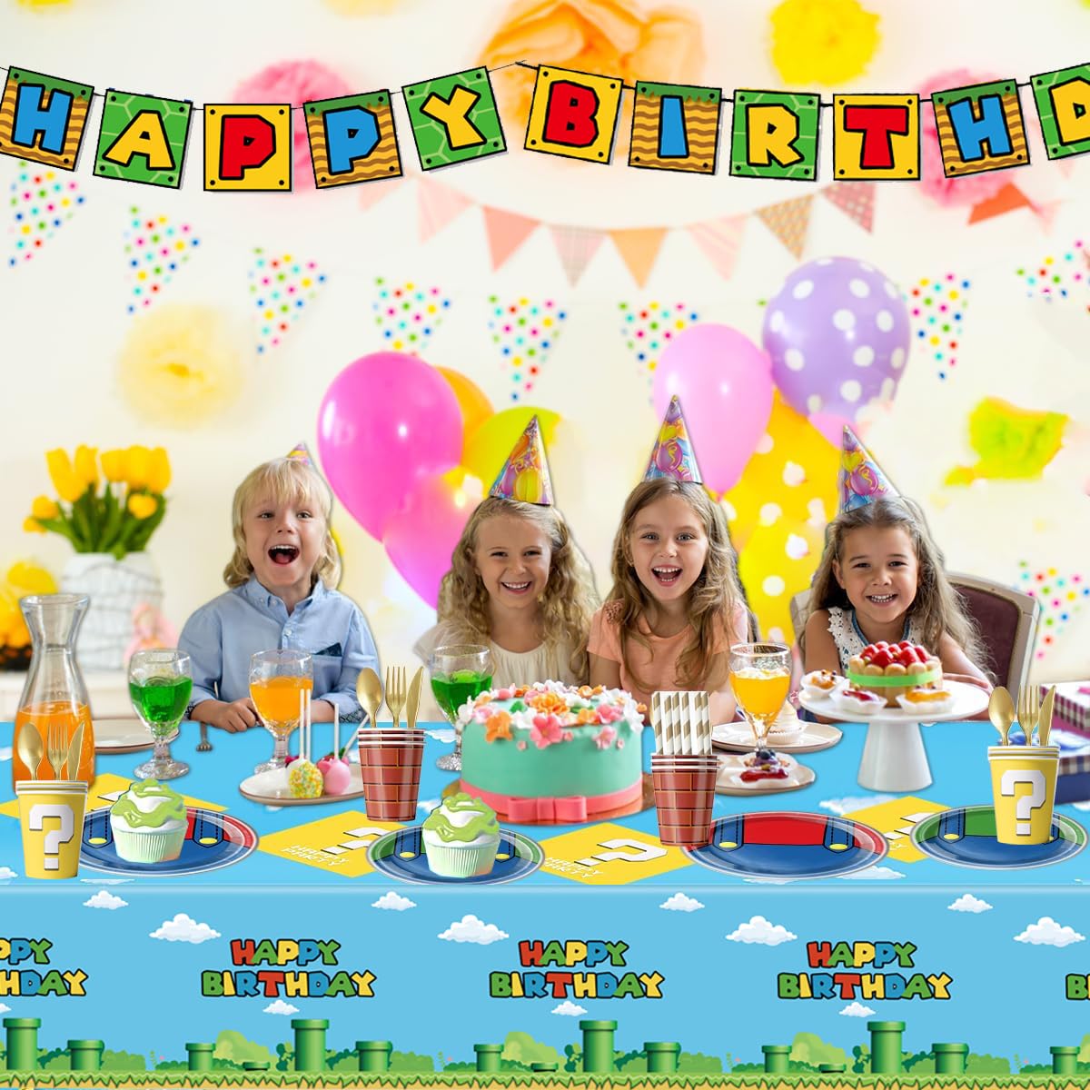 Nyhpar 3-Pack Video Game Tablecloths – Plastic Disposable Table Cover for Game Theme Birthday Party Decorations, 86.6 x 51.2 in