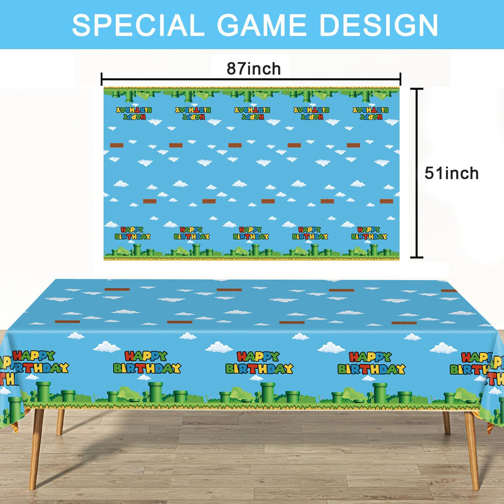 Nyhpar 3-Pack Video Game Tablecloths – Plastic Disposable Table Cover for Game Theme Birthday Party Decorations, 86.6 x 51.2 in
