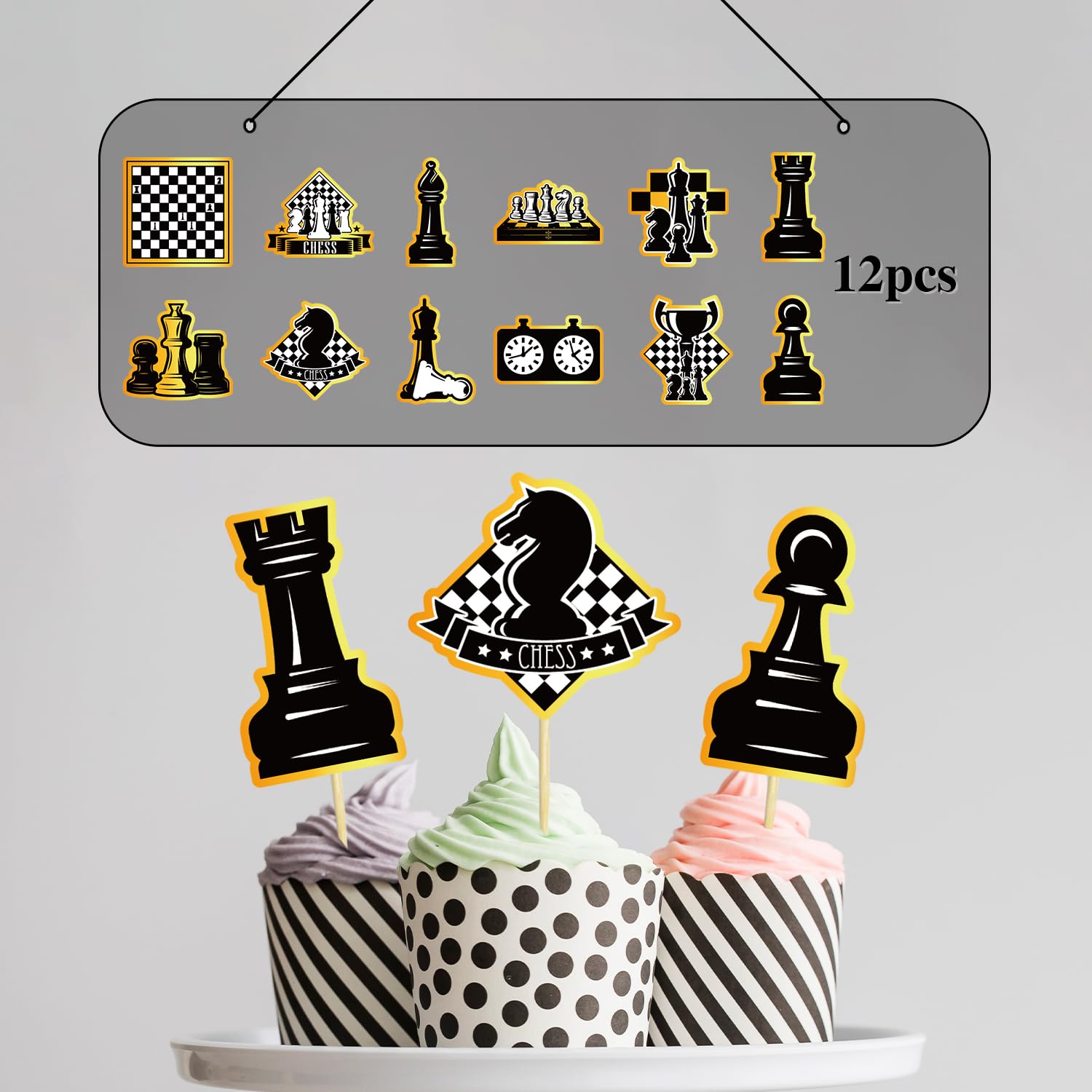 Obussgar Chess Birthday Party Decoration Set – 41 Pieces Including Banner, Balloons, Cake Toppers & More