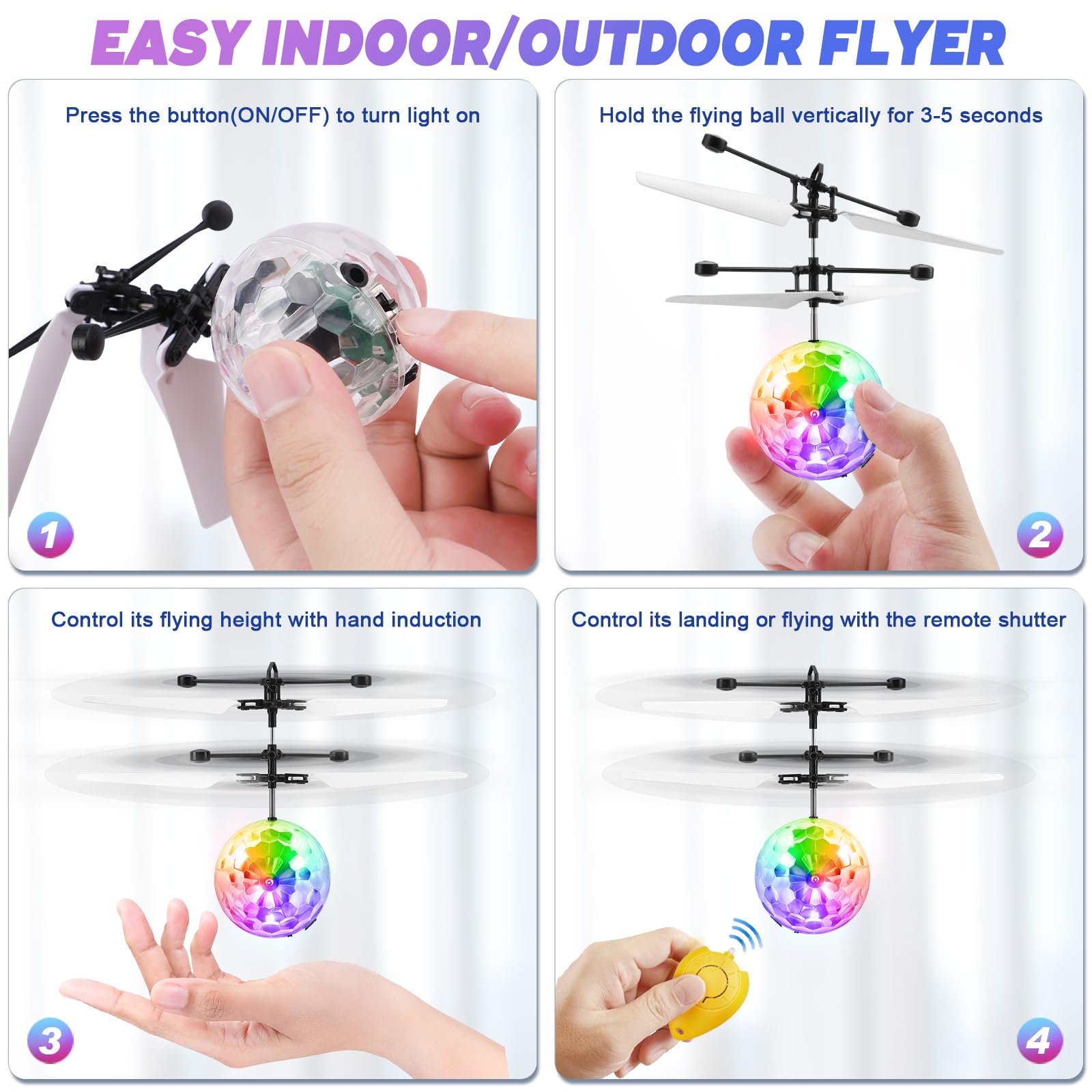 Ocditikl Flying Orb Ball – Hand-Controlled, Rechargeable, with LED Lights, for Kids Ages 6+