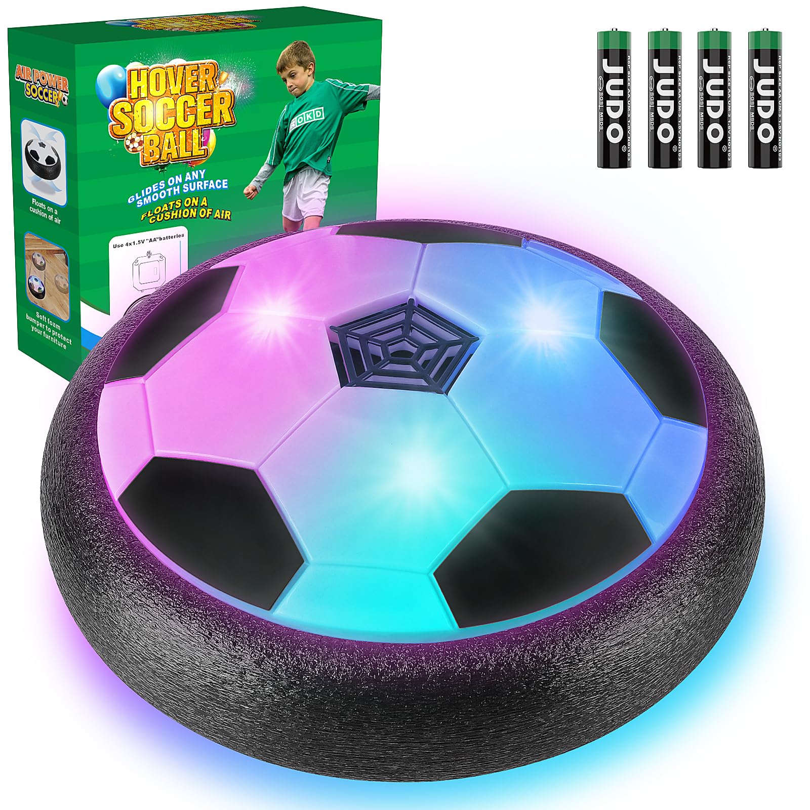 Ocditikl LED Hover Soccer Ball – Light Up Toy for Kids Ages 4-12, Indoor Floating Disc with Foam Edge, Includes Batteries