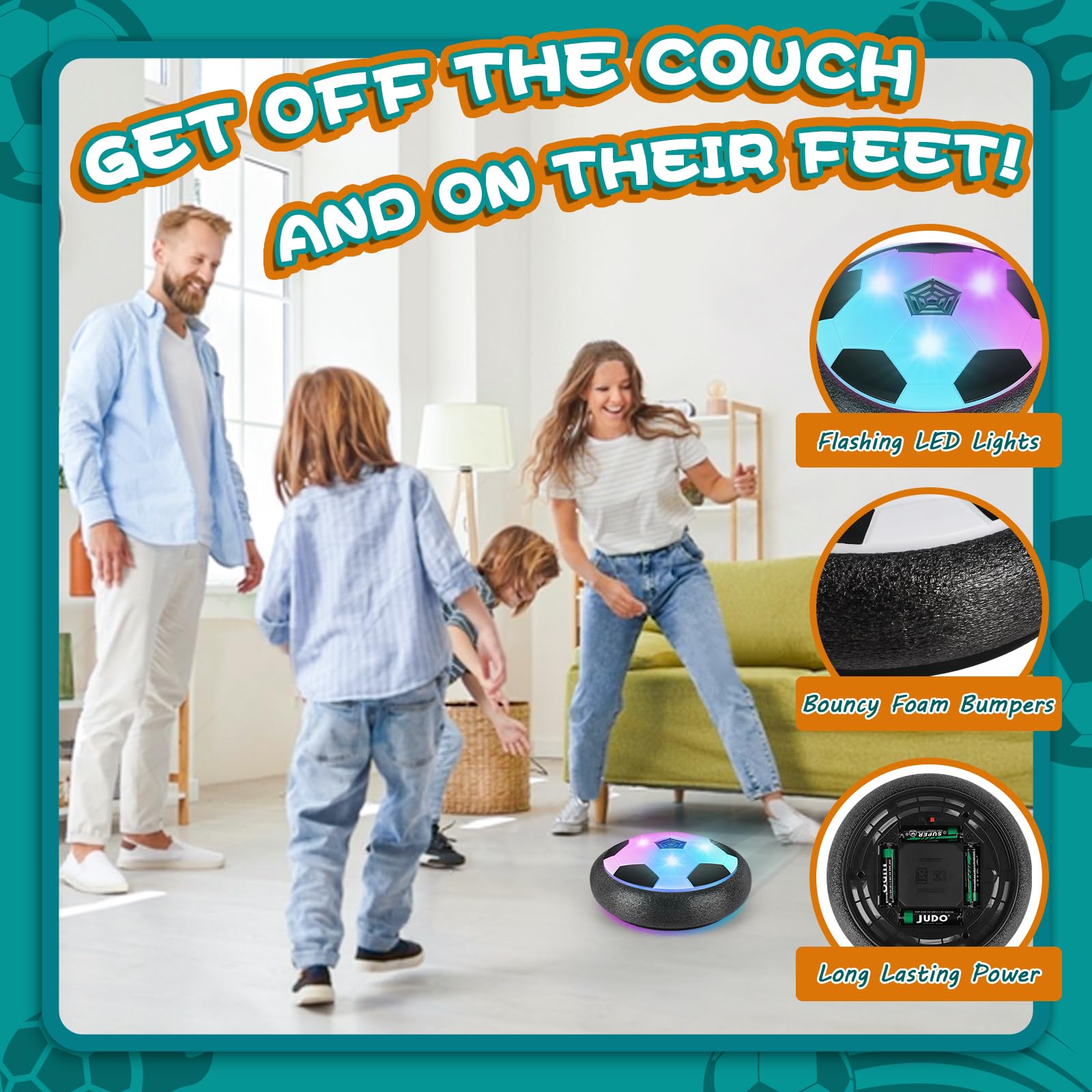 Ocditikl LED Hover Soccer Ball – Light Up Toy for Kids Ages 4-12, Indoor Floating Disc with Foam Edge, Includes Batteries
