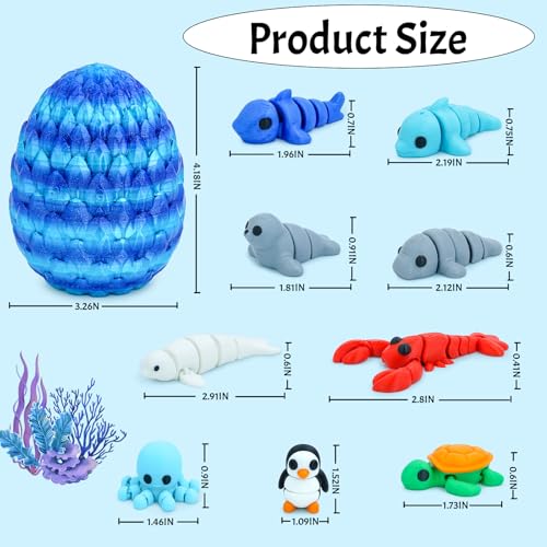 Ocean Animals Egg Surprise Toy Set – 3D Printed Articulated Mini Marine Creatures Gift for Kids