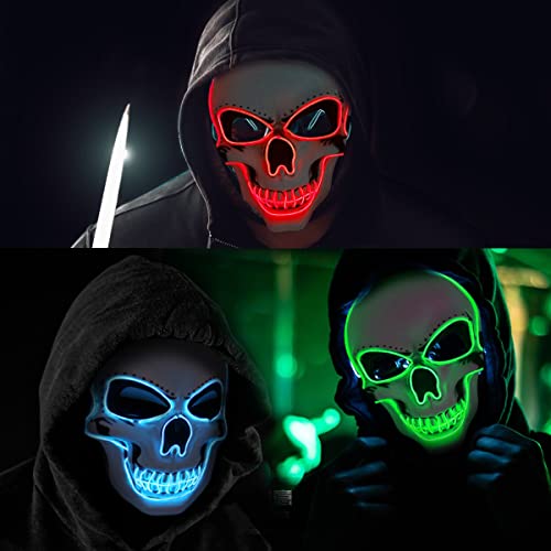 OceanWings Halloween LED Light-Up Mask - Blue Glowing Scary Skull Mask with 4 Modes, Adjustable Strap, for Parties