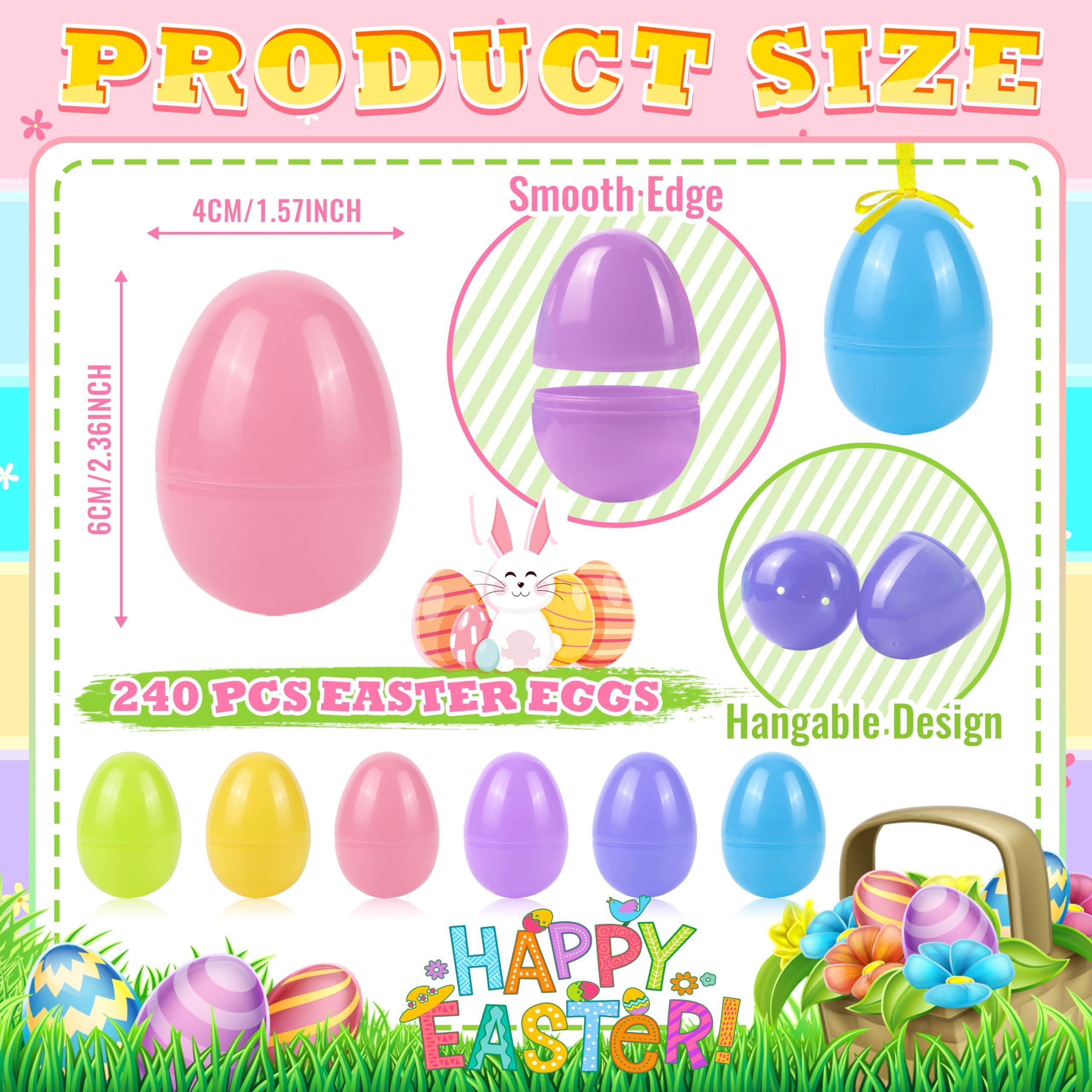 OCTERIC 120-Pack Fillable Plastic Easter Eggs - Pastel, 2.3", Bulk for Hunt, Basket, Party, Classroom