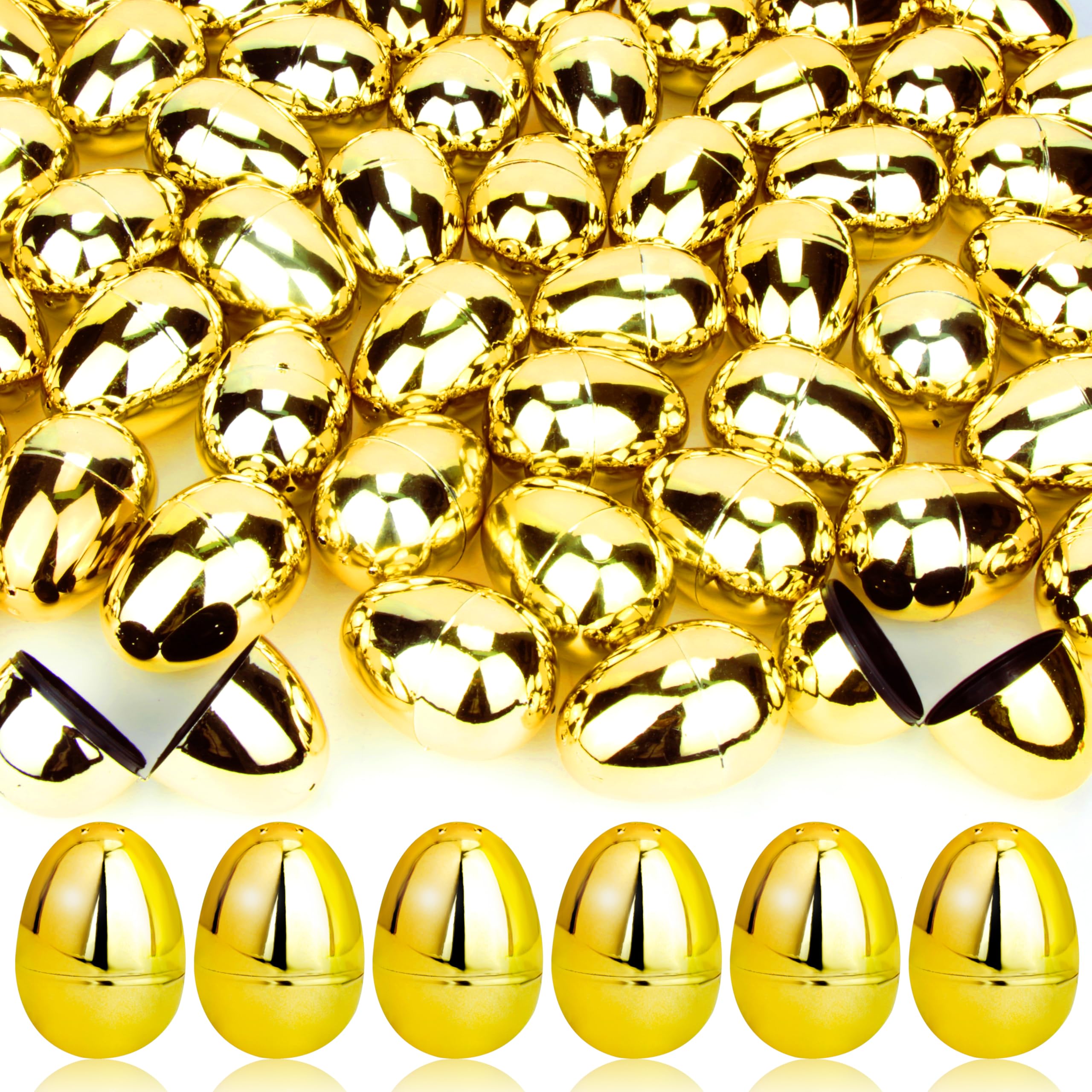 OCTERIC 36-Pack Shiny Golden Plastic Easter Eggs (2.3 inch) – Fillable Empty Eggs for Hunts, Baskets, and Party Favors