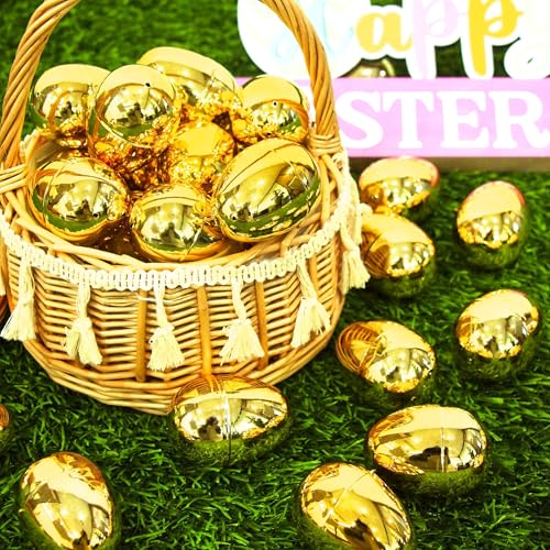 OCTERIC 36-Pack Shiny Golden Plastic Easter Eggs (2.3 inch) – Fillable Empty Eggs for Hunts, Baskets, and Party Favors
