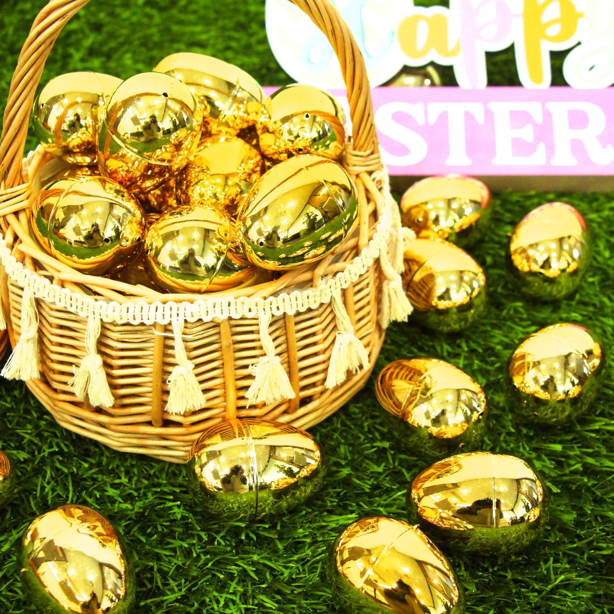 OCTERIC 36-Pack Shiny Golden Plastic Easter Eggs (2.3 inch) – Fillable Empty Eggs for Hunts, Baskets, and Party Favors