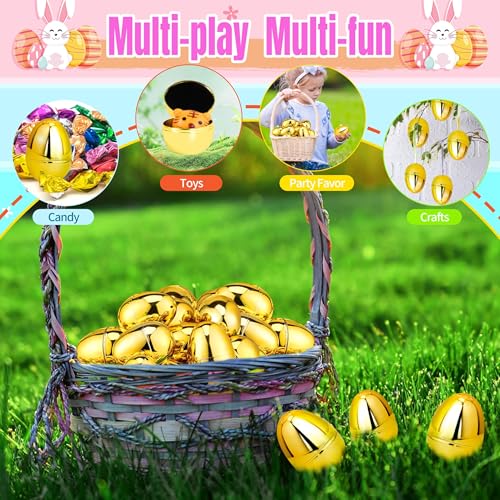 OCTERIC 36-Pack Shiny Golden Plastic Easter Eggs (2.3 inch) – Fillable Empty Eggs for Hunts, Baskets, and Party Favors