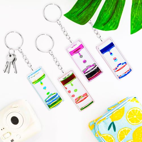OCTTN 6-Pack Liquid Motion Bubbler Keychains – Colorful Hourglass Timer Fidget Toy for Stress Relief, Portable Keychain Set for Adults & Kids 5+