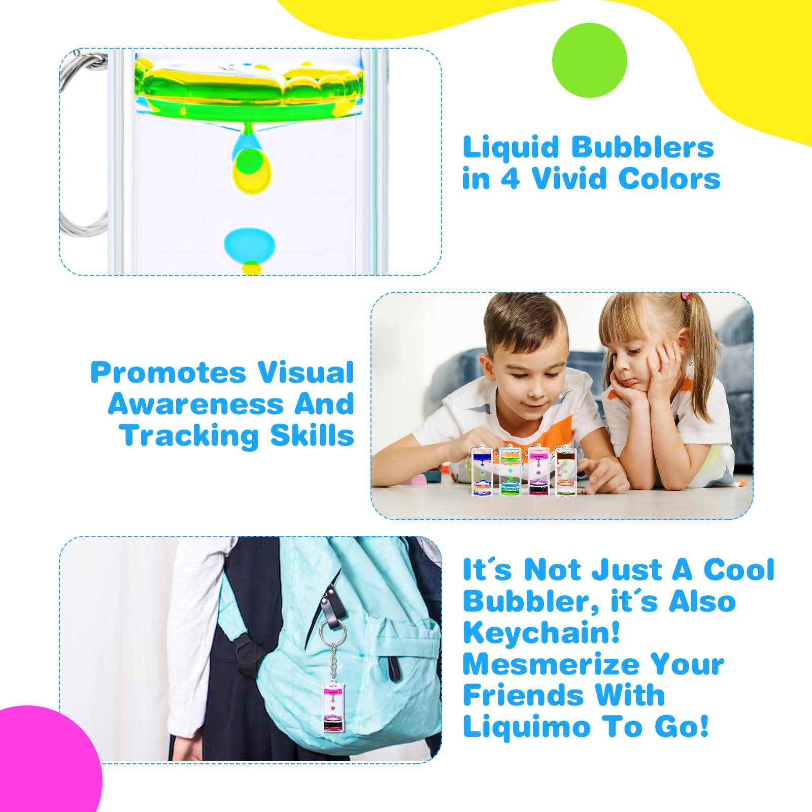 OCTTN 6-Pack Liquid Motion Bubbler Keychains – Colorful Hourglass Timer Fidget Toy for Stress Relief, Portable Keychain Set for Adults & Kids 5+