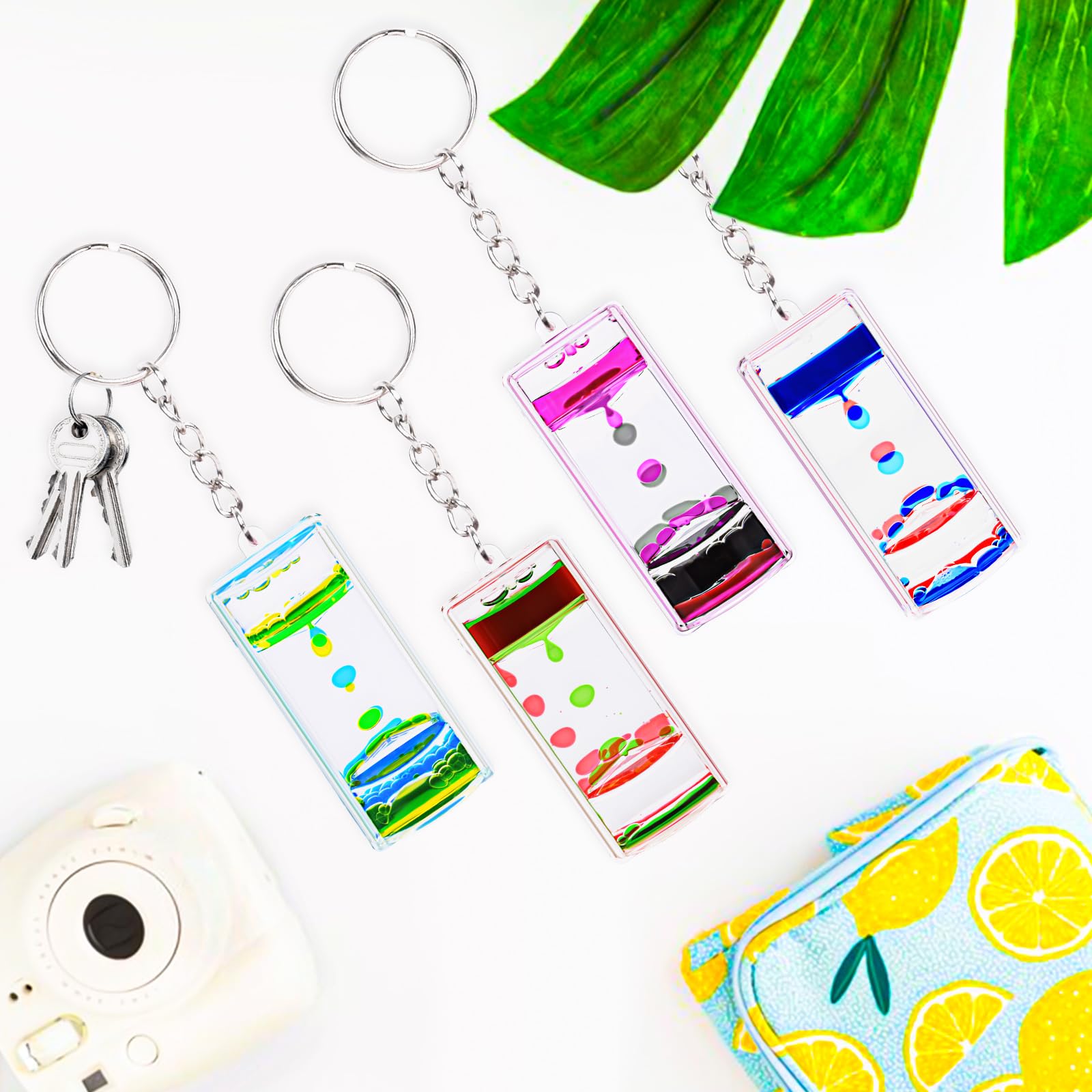 OCTTN 6-Pack Liquid Motion Bubbler Keychains – Colorful Hourglass Timer Fidget Toy for Stress Relief, Portable Keychain Set for Adults & Kids 5+