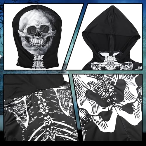 ODESABO Kids Skeleton Costume – Hooded Jumpsuit with Mask for Halloween