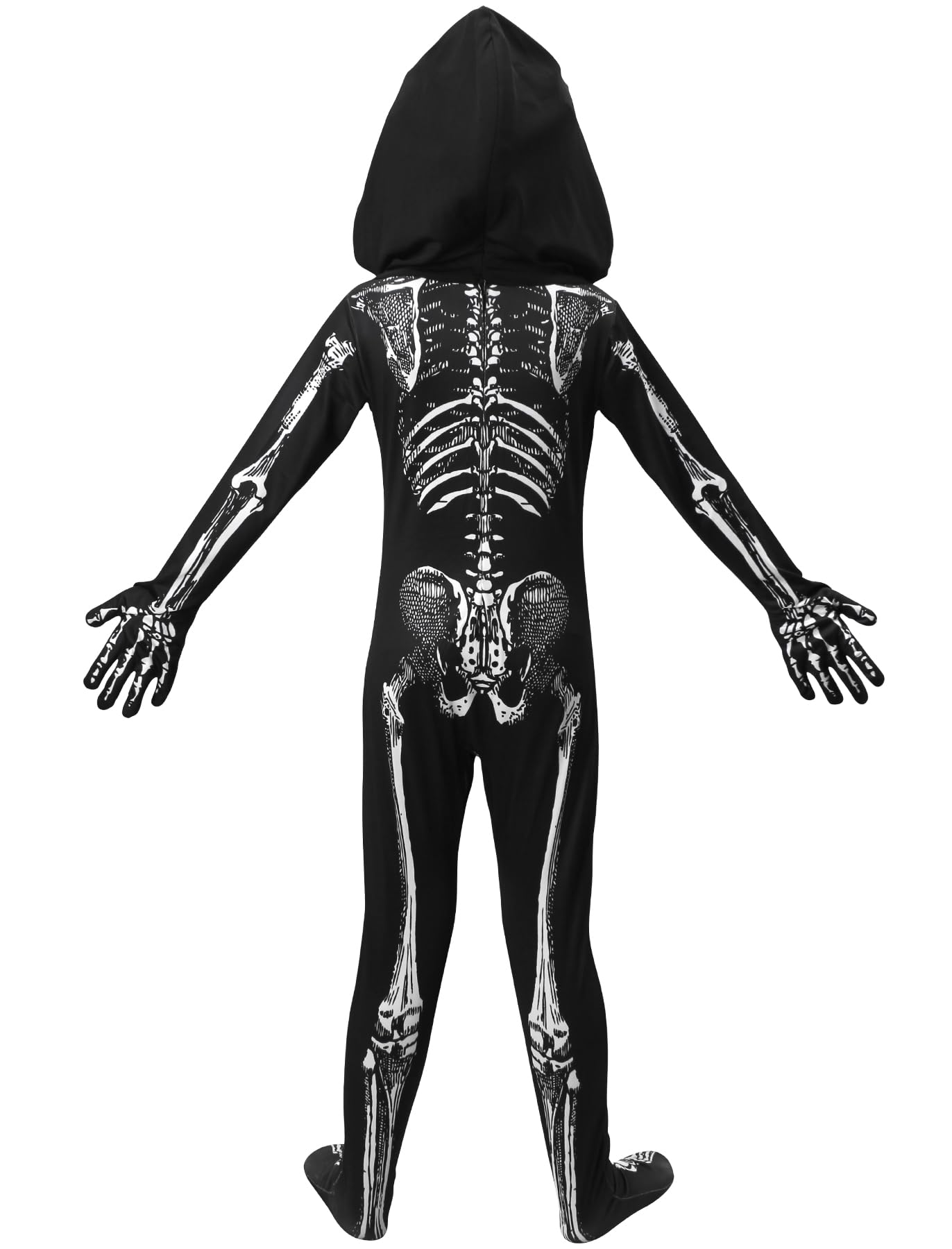 ODESABO Kids Skeleton Costume – Hooded Jumpsuit with Mask for Halloween