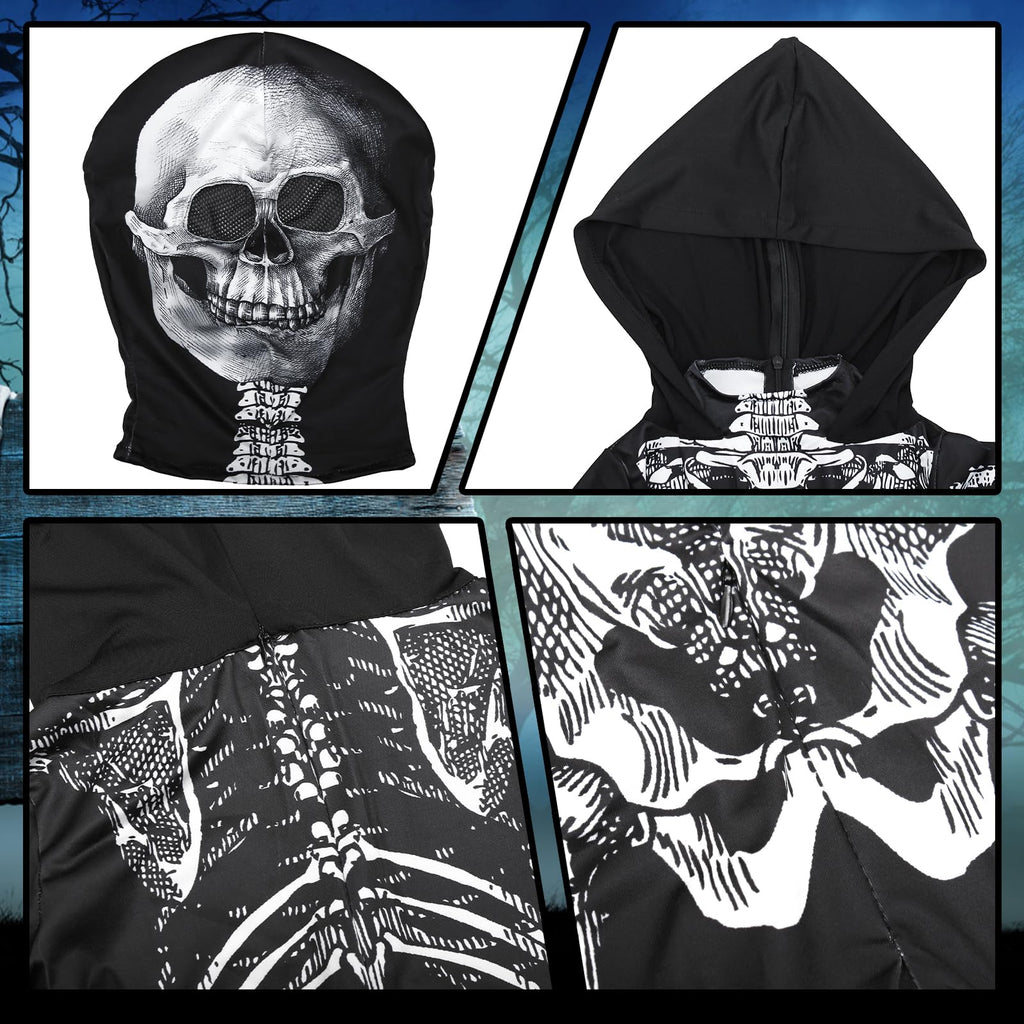 ODESABO Kids Skeleton Costume – Hooded Jumpsuit with Mask for Halloween