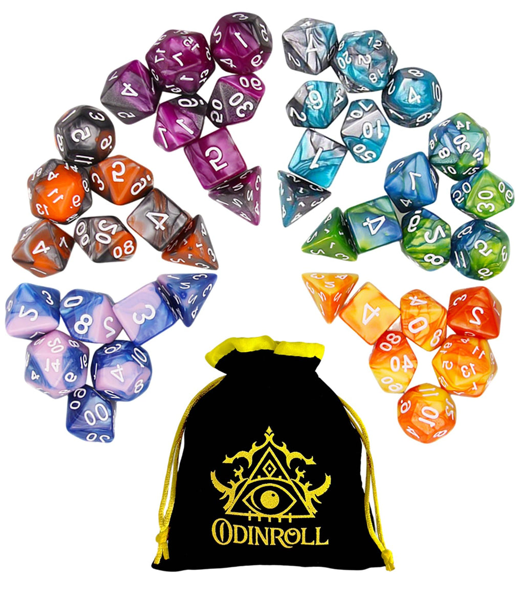 ODINROLL 42-Piece Polyhedral Dice Set - 6 Complete RPG Sets with Bag for D&D, Pathfinder
