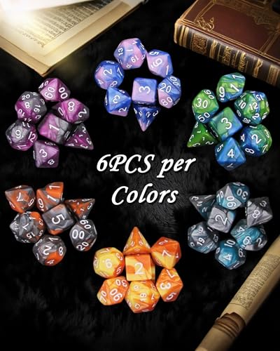 ODINROLL 42-Piece Polyhedral Dice Set - 6 Complete RPG Sets with Bag for D&D, Pathfinder