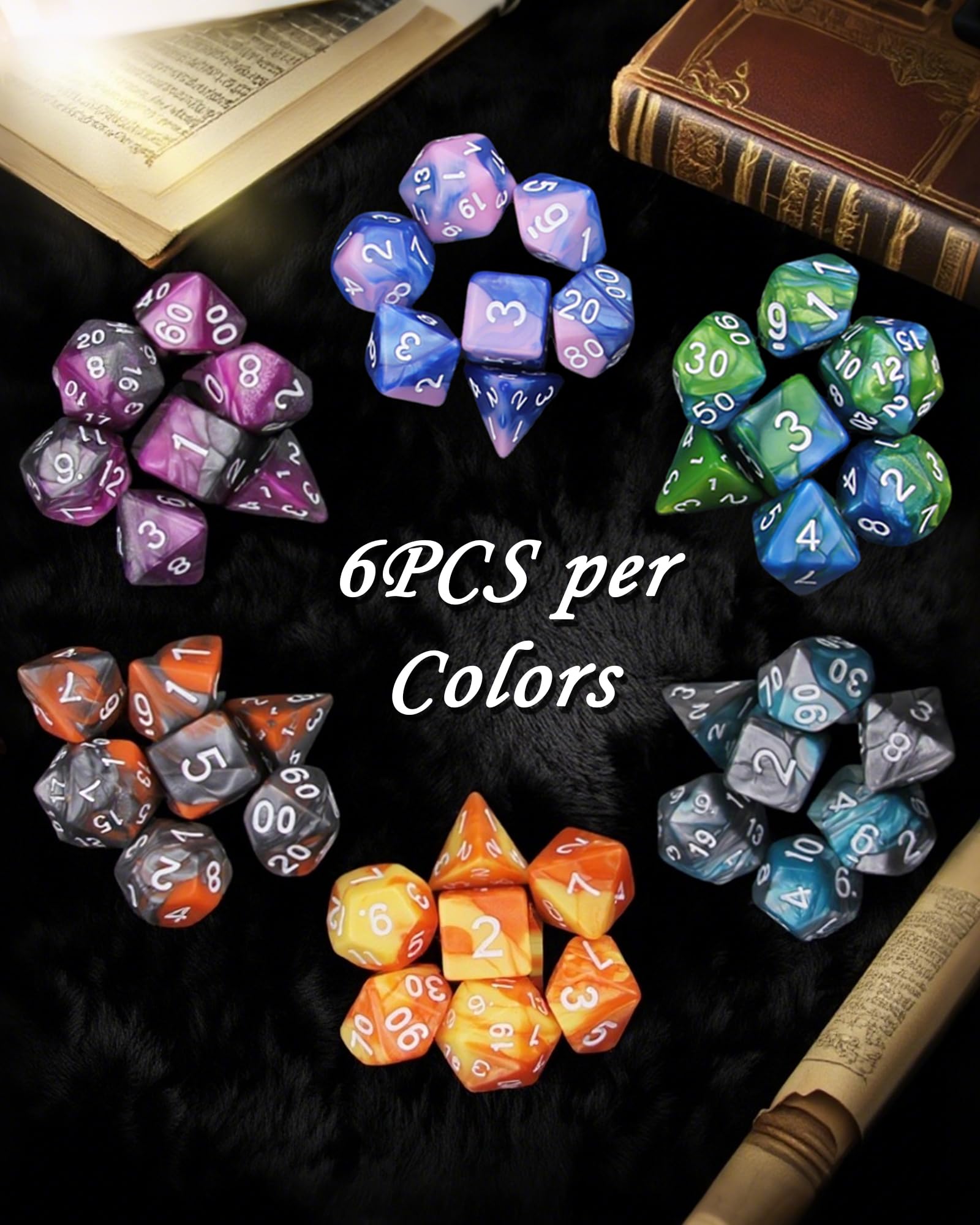 ODINROLL 42-Piece Polyhedral Dice Set - 6 Complete RPG Sets with Bag for D&D, Pathfinder