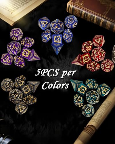 ODINROLL 42 Polyhedral Dice Set: 6 Full Sets with D20, D12, D10, D8, D6, D4 and Storage Pouch