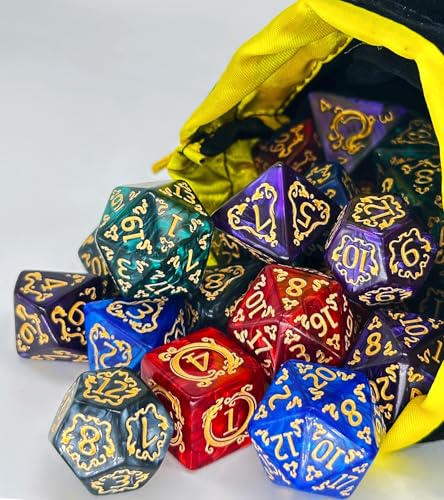 ODINROLL 42 Polyhedral Dice Set: 6 Full Sets with D20, D12, D10, D8, D6, D4 and Storage Pouch