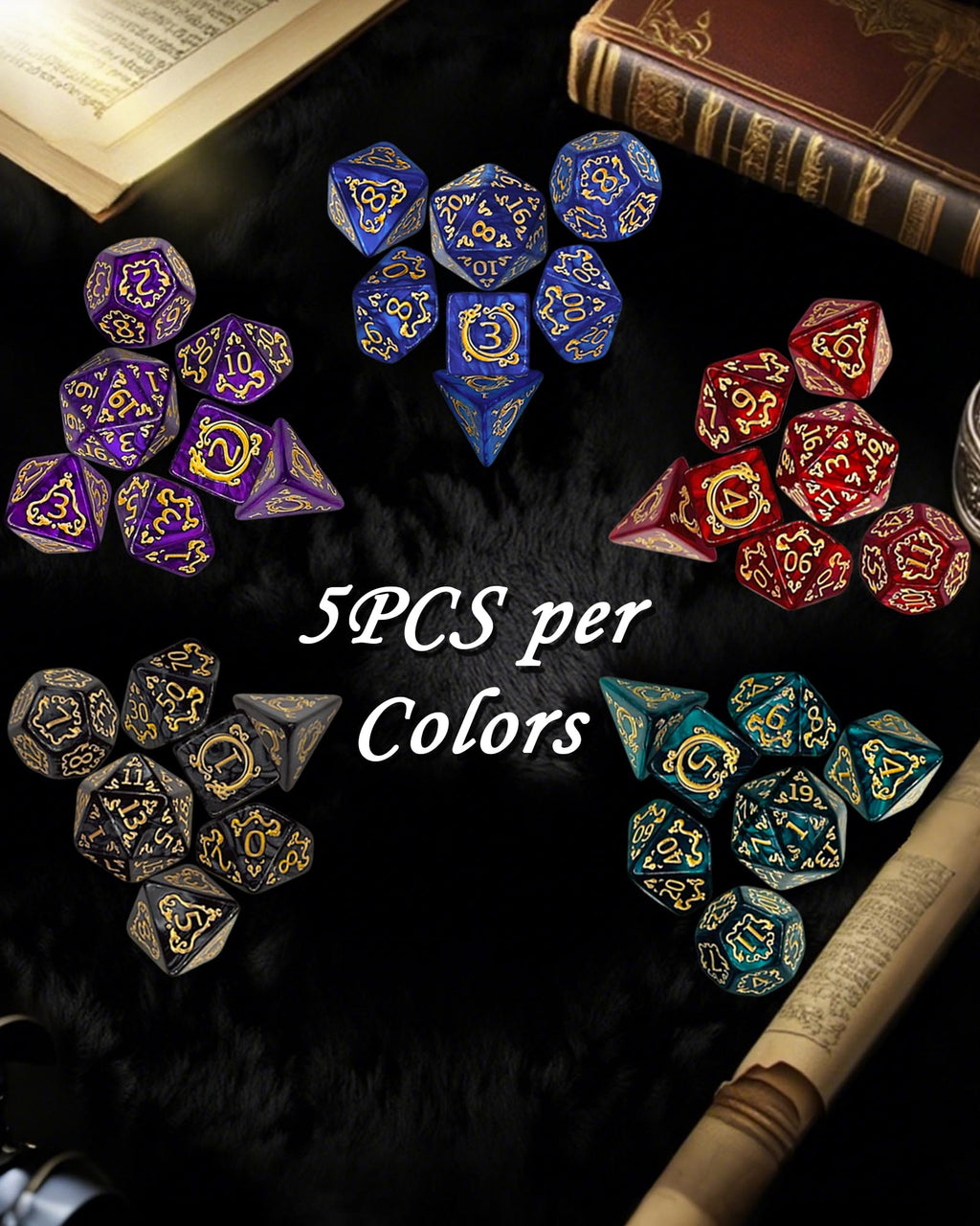 ODINROLL 42 Polyhedral Dice Set: 6 Full Sets with D20, D12, D10, D8, D6, D4 and Storage Pouch