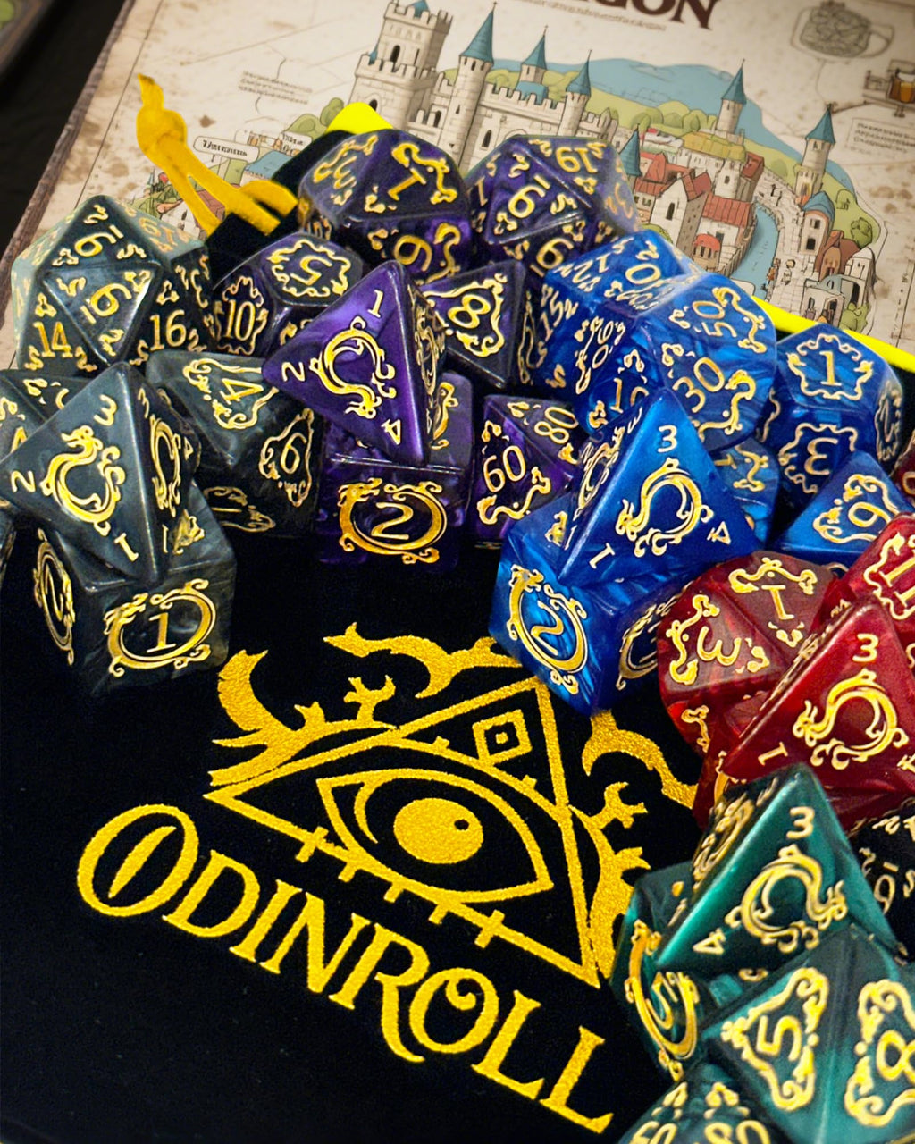 ODINROLL 42 Polyhedral Dice Set: 6 Full Sets with D20, D12, D10, D8, D6, D4 and Storage Pouch