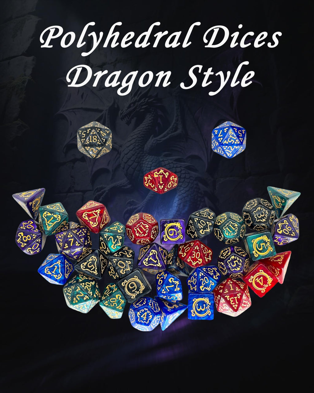 ODINROLL 42 Polyhedral Dice Set: 6 Full Sets with D20, D12, D10, D8, D6, D4 and Storage Pouch