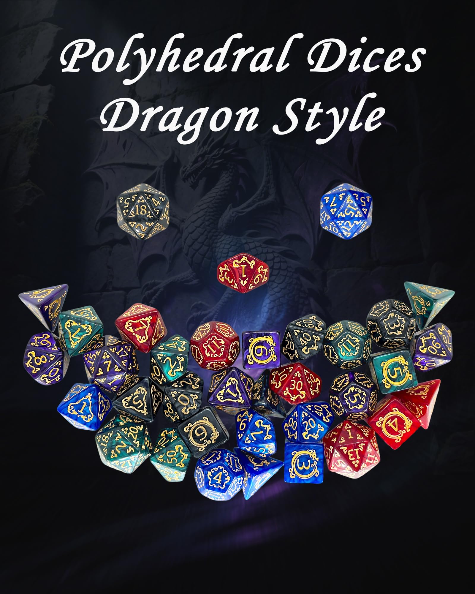 ODINROLL 42 Polyhedral Dice Set: 6 Full Sets with D20, D12, D10, D8, D6, D4 and Storage Pouch