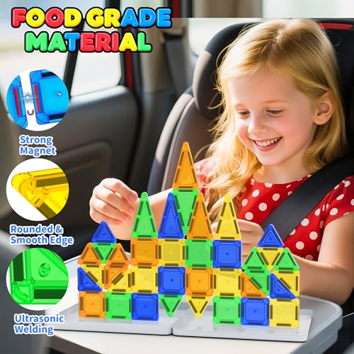 Odjas Mini Magnetic Tiles Travel Set 42-Piece with Case, Bonus Sudoku Game, STEM Learning Toy for On-the-Go Play