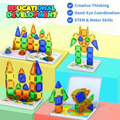 Odjas Mini Magnetic Tiles Travel Set 42-Piece with Case, Bonus Sudoku Game, STEM Learning Toy for On-the-Go Play