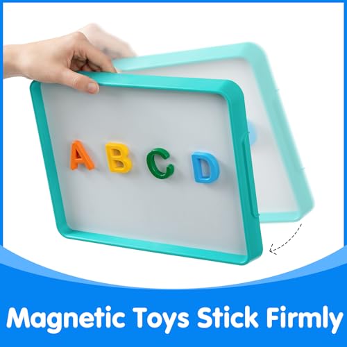 Odoorgames Magnetic Dry Erase Board for Kids – 13.2" x 10" Stackable Tray with Handle – Blue