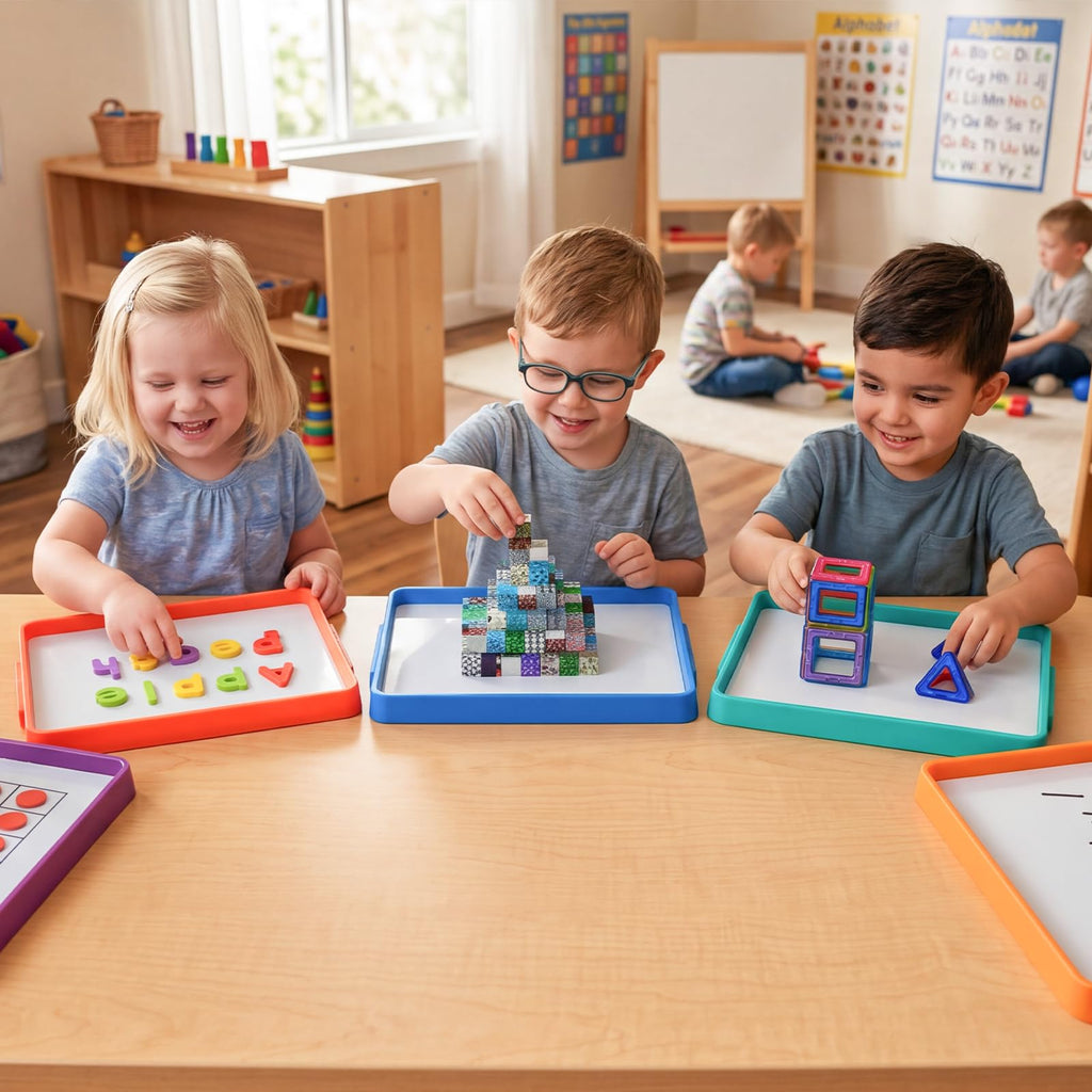 Odoorgames Magnetic Dry Erase Board for Kids – 13.2" x 10" Stackable Tray with Handle – Blue