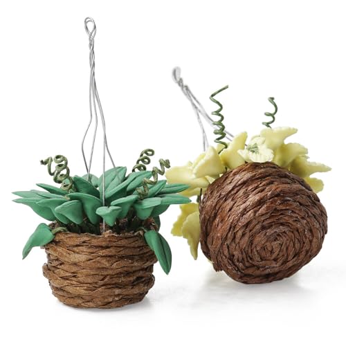 Odoria 1/12 Miniature Hanging Plants - 2 Resin Potted Plants for Dollhouse Decor