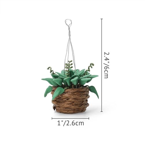 Odoria 1/12 Miniature Hanging Plants - 2 Resin Potted Plants for Dollhouse Decor