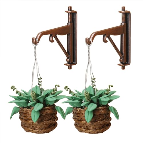 Odoria 1/12 Miniature Hanging Plants with Hooks – 2 Pairs for Dollhouse Decor