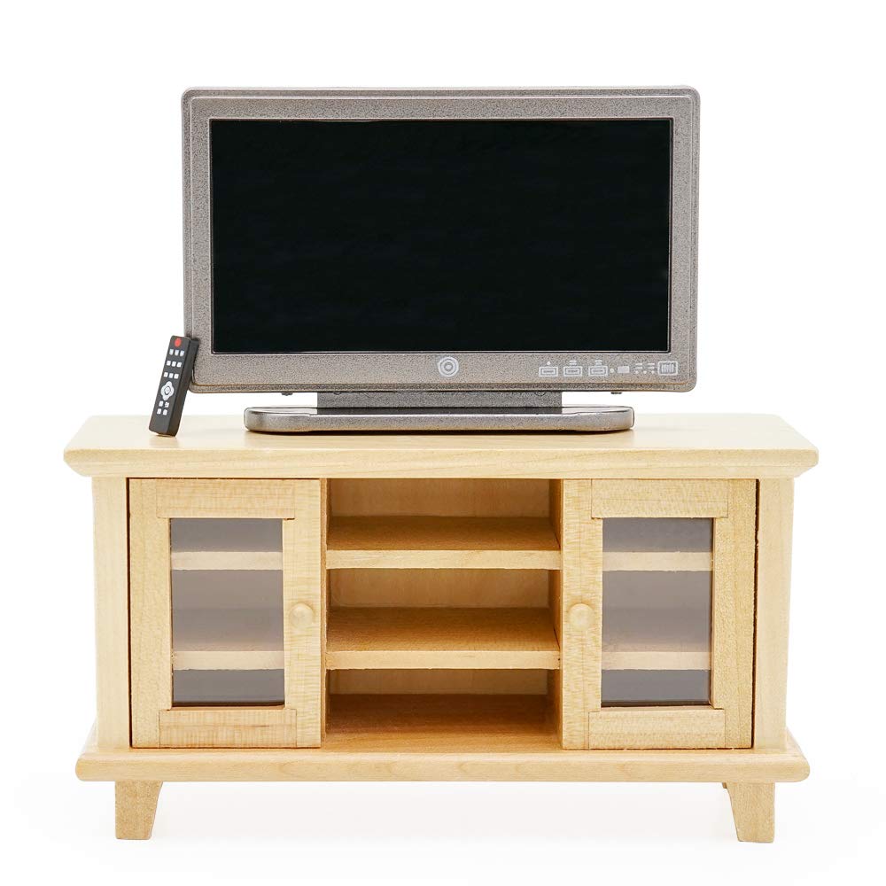 Odoria 1/12 Miniature TV Stand with TV and Remote for Dollhouse Living Room, Burlywood