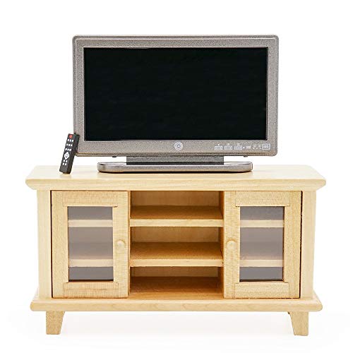 Odoria 1/12 Miniature TV Stand with TV and Remote for Dollhouse Living Room, Burlywood