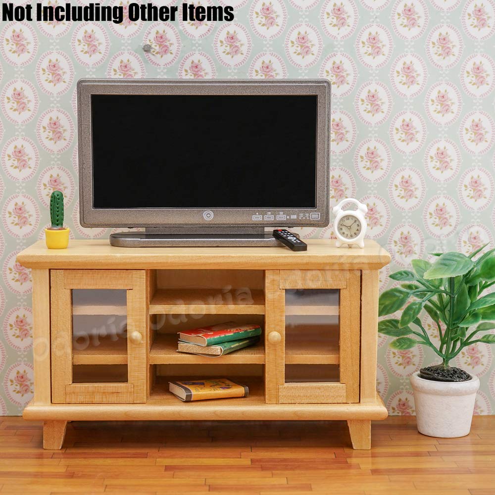 Odoria 1/12 Miniature TV Stand with TV and Remote for Dollhouse Living Room, Burlywood