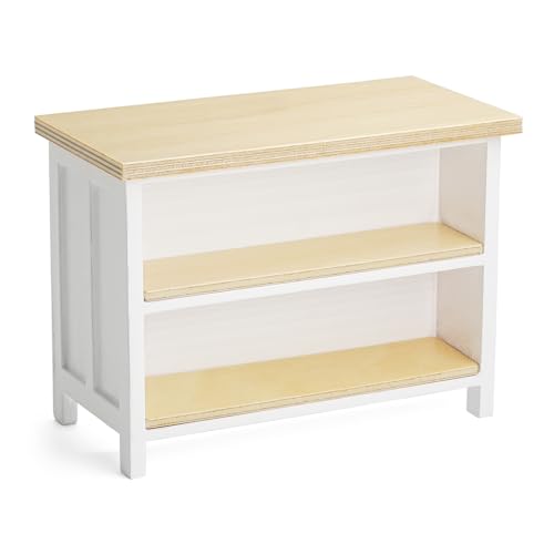 Odoria 1/12 Scale Dollhouse Kitchen Island – Miniature Dining Table with Storage Shelves in Natural Wood