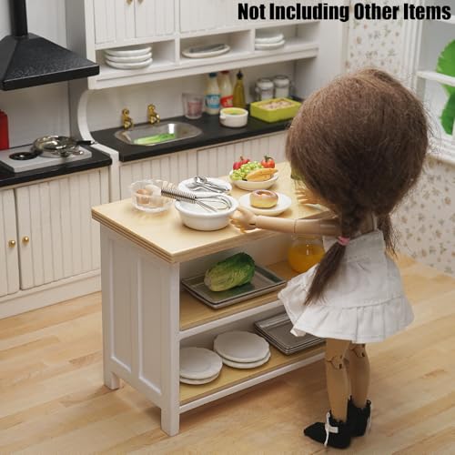 Odoria 1/12 Scale Dollhouse Kitchen Island – Miniature Dining Table with Storage Shelves in Natural Wood